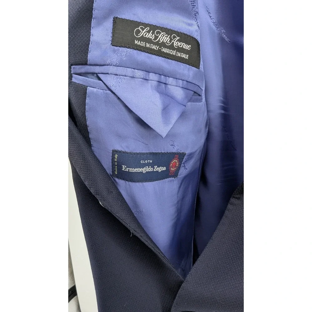 Ermenegildo Zegna Blazer Mens 42 Slim Fit‎ Navy Blue Wool Saks 5 Traveller Italy